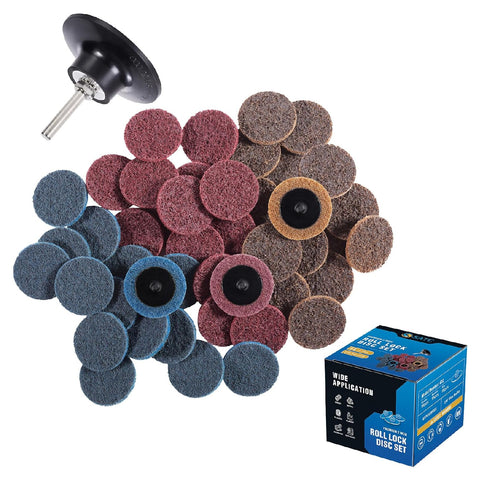 46PCS Roloc Discs 2 Inch Roll Lock Quick Change Discs 1pc 1/4'' Holder Surface Conditioning Discs Fine Medium Coarse