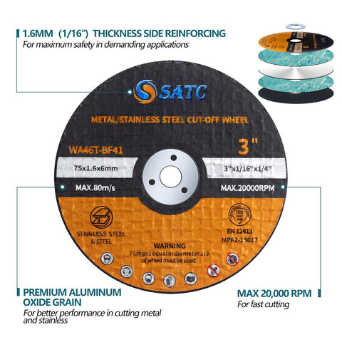 S SATC 25 PCS Cutting Disc 3 Inch Grinder Wheel 3" x 1/16" x 1/4" Cut-off Wheels