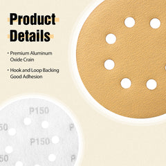 100PCS 5 Inch Sanding Discs 60/80/120/150/220 Grits Hook and Loop 8 Holes Sandpaper