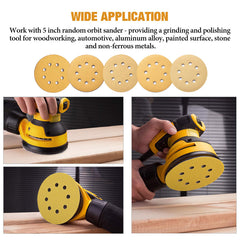 100PCS 5 Inch Sanding Discs 60/80/120/150/220 Grits Hook and Loop 8 Holes Sandpaper