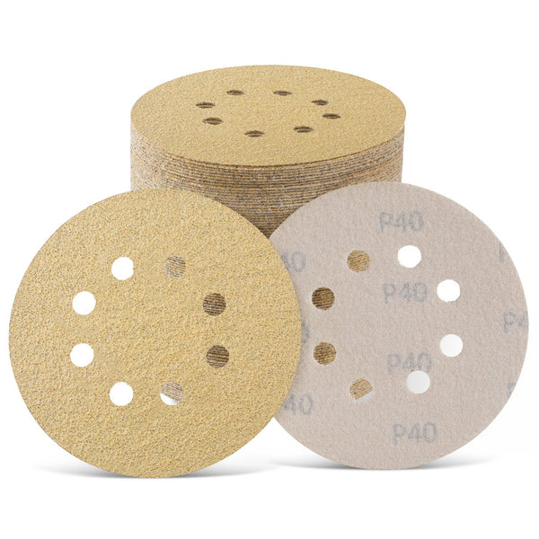 100PCS 5 Inch Sanding Discs 60/80/120/150/220 Grits Hook and Loop 8 Holes Sandpaper