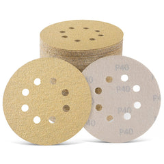 100PCS 5 Inch Sanding Discs 60/80/120/150/220 Grits Hook and Loop 8 Holes Sandpaper