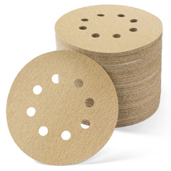 100PCS 5 Inch Sanding Discs 60/80/120/150/220 Grits Hook and Loop 8 Holes Sandpaper