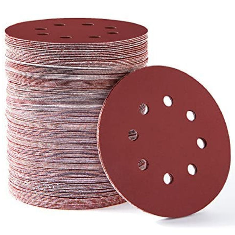 150 PCS Sanding Discs 5-Inch 8-Hole Aluminum Oxide Sandpaper for Woodworking Hook and Loop Adhesive for Random Orbital Sander