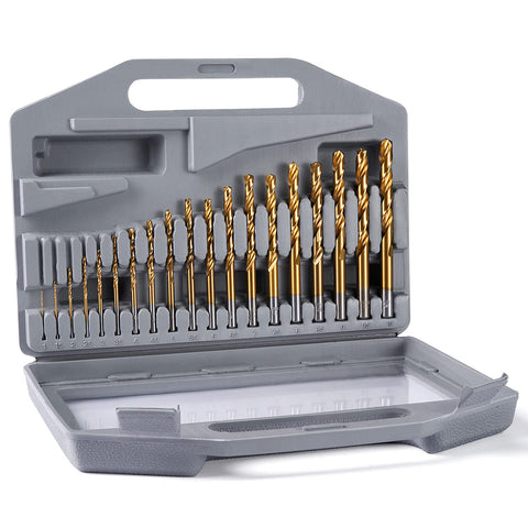 Titanium Drill Bit Set Metal Drill Bits for Hardened Steel Wood Impact Driver 19 PCS Drill Bits Sets with Case HSS Drill bit Set 135 Degree