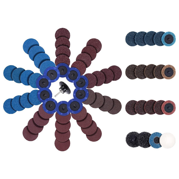 70PCS Sanding Discs Set 2 Inch Roll Lock Quick Change Discs with 1/4 Holder