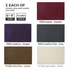S SATC 6" x 9" 10 Pack General Purpose Scuff Pads,2 Each Maroon,Gray,Gold,Purple and White Scuff Pads for Scuffing,Scouring,Sanding,Paint Primer Prep Adhesion Scratch for Automotive Restoration