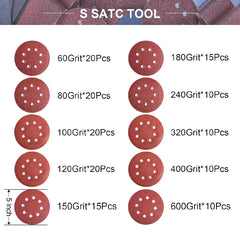 5 inch 8 Holes Dustless Hook and Loop Sanding Discs, 150PCS 60 80 100 120 150 180 240 320 400 600 Grit