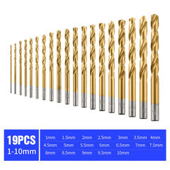 Titanium Drill Bit Set Metal Drill Bits for Hardened Steel Wood Impact Driver 19 PCS Drill Bits Sets with Case HSS Drill bit Set 135 Degree