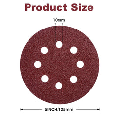 150 PCS Sanding Discs 5-Inch 8-Hole Aluminum Oxide Sandpaper for Woodworking Hook and Loop Adhesive for Random Orbital Sander