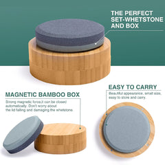 Axe Sharpener Dual Grit Axe Sharpening Stone Hatchet Sharpener Whetstone Multi-Purpose Sharpening Puck with Bamboo Box(280 Grit & 120 Grit)