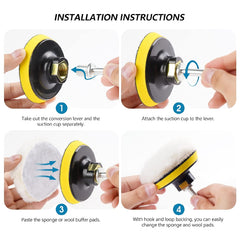 Buffing Pads For Drill 22PCS Foam Drill Buffing Kit Car Drill Polishing Kit for Car Sanding, Buffing, Waxing(18 Pads+2 Drill Adapters+2 Suction Cups)
