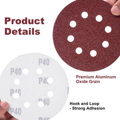 150 PCS Sanding Discs 5-Inch 8-Hole Aluminum Oxide Sandpaper for Woodworking Hook and Loop Adhesive for Random Orbital Sander