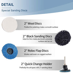70PCS Sanding Discs Set 2 Inch Roll Lock Quick Change Discs with 1/4 Holder