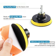 Buffing Pads For Drill 22PCS Foam Drill Buffing Kit Car Drill Polishing Kit for Car Sanding, Buffing, Waxing(18 Pads+2 Drill Adapters+2 Suction Cups)