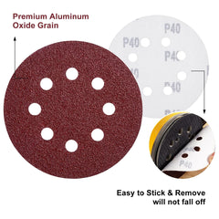 150 PCS Sanding Discs 5-Inch 8-Hole Aluminum Oxide Sandpaper for Woodworking Hook and Loop Adhesive for Random Orbital Sander