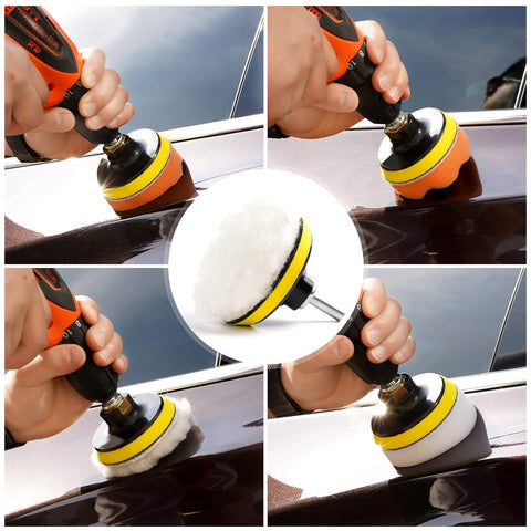 Buffing Pads For Drill 22PCS Foam Drill Buffing Kit Car Drill Polishing Kit for Car Sanding, Buffing, Waxing(18 Pads+2 Drill Adapters+2 Suction Cups)