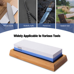 Whetstone Knife Sharpener 2 Side Grit 1000/6000 Knife Sharpening Stone, Knife Sharpener Stone with Non-slip Bamboo Base, Wet Stone Sharpening Kit for Kitchen Hunting