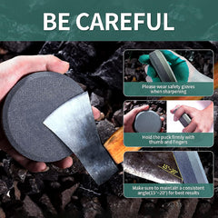 Axe Sharpener Dual Grit Axe Sharpening Stone Hatchet Sharpener Whetstone Multi-Purpose Sharpening Puck with Bamboo Box(280 Grit & 120 Grit)