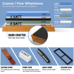 Knife Sharpening Stone Set 4 Side Grit 400/1000 3000/8000, Sharpening Stone Set with Non-slip Bamboo Base