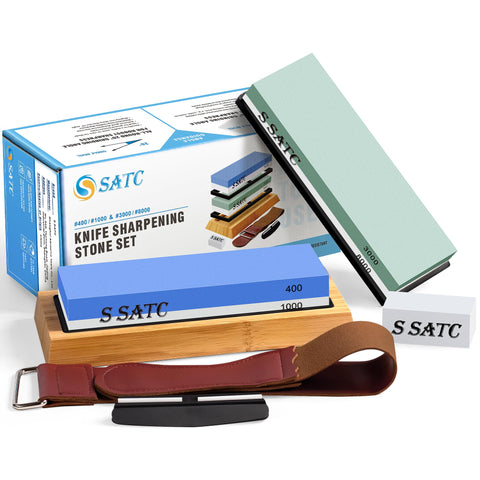 Knife Sharpening Stone Set 4 Side Grit 400/1000 3000/8000, Sharpening Stone Set with Non-slip Bamboo Base
