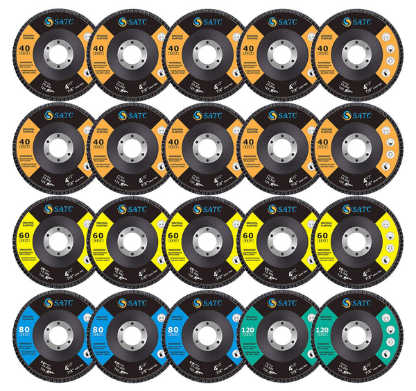 S SATC 20 Pack Flap Discs 40/60/80/120 Grit Grinding Wheel 4.5