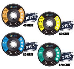 20 Pack Flap Discs 40/60/80/120 Grit Grinding Wheel 4.5" x 7/8" High Density Bevel Type Angle Grinder Sanding Disc Abrasive Grinding Disc #29 - SSATC