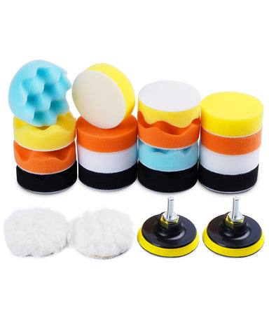 Buffing Pads For Drill 22PCS Foam Drill Buffing Kit Car Drill Polishing Kit for Car Sanding, Buffing, Waxing(18 Pads+2 Drill Adapters+2 Suction Cups) - SSATC