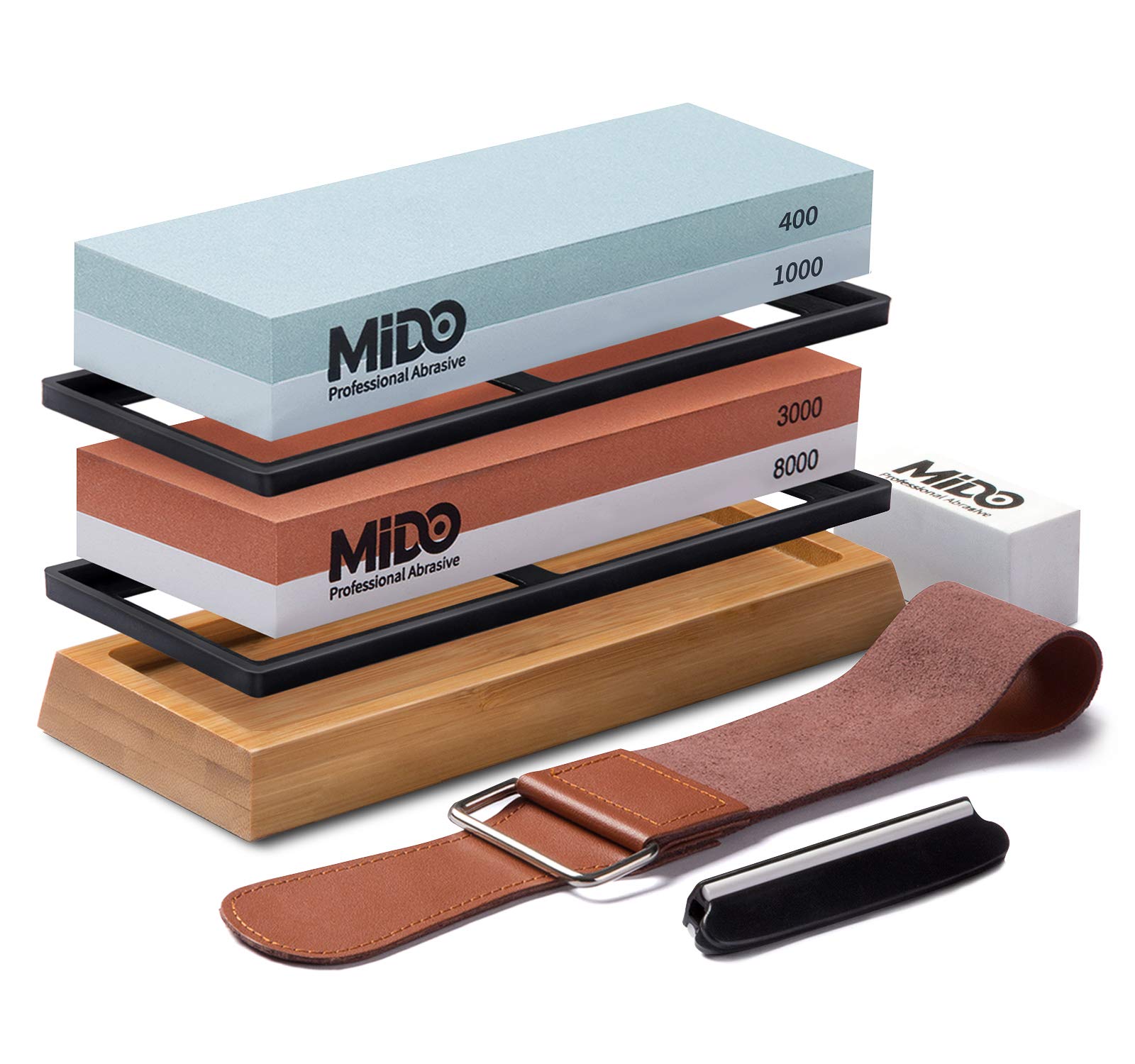 Knife Sharpening Stone Set 4 Side Grit 400/1000 3000/8000, Sharpening Stone  Set with Non-slip Bamboo Base